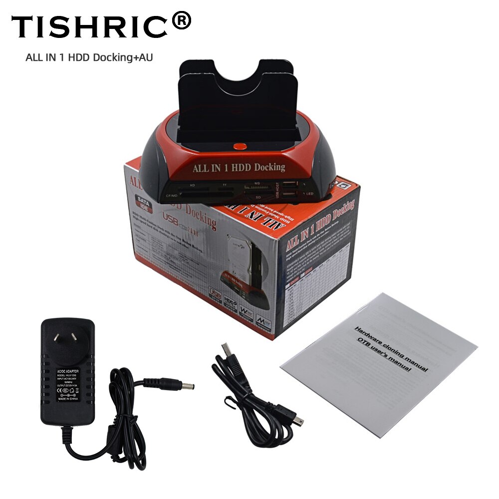 TISHRIC-estación de acoplamiento de HDD todo en 1, doble USB 2,0, 2,5 &quot;, 3,5&quot;, IDE SATA, caja de disco duro, lector de tarjetas, 3TB: AU plug
