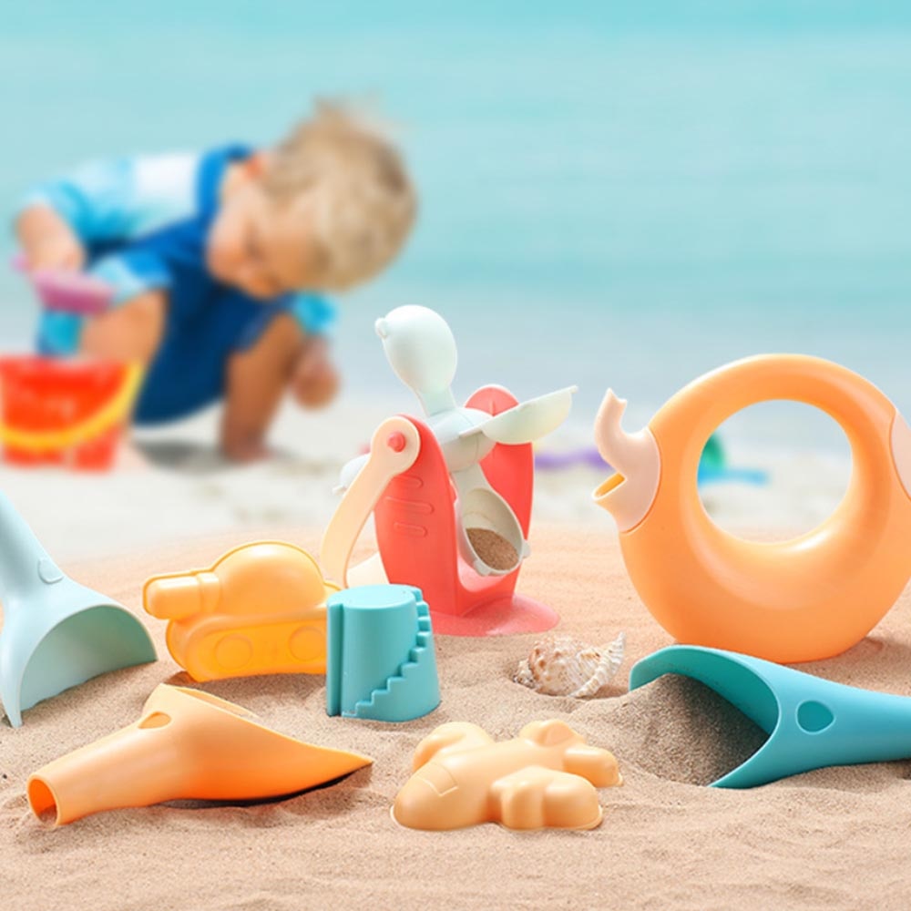 Spiaggia del bambino di Gioco Del Giocattolo Del Silicone Giocattoli Da Spiaggia Per I Bambini Sandbox Set Kit di Sabbia di Mare Secchio Rastrello Clessidra di Sabbia Stampi Strumento acqua Gioco