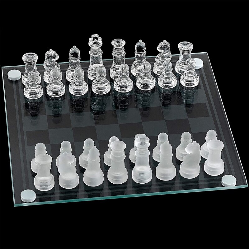 Exquisite Glass Chess Game Set, Solid Glass Chess Pieces and Crystal Mirror Chess Board for Young Adults: L