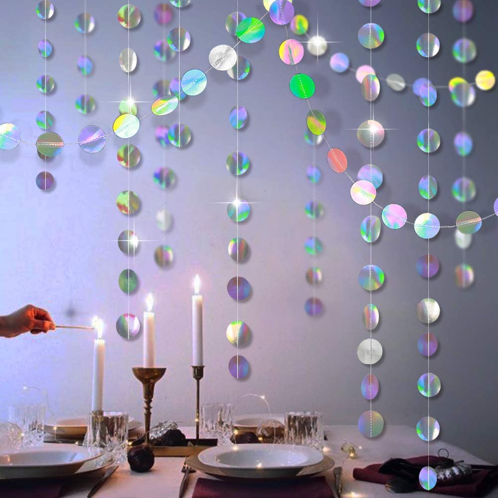 4M Bling Bling Iridescent Paper Circle Dots Star Garlands for Frozen Birthday Party Decoration Supplies Wedding Hanging Banner