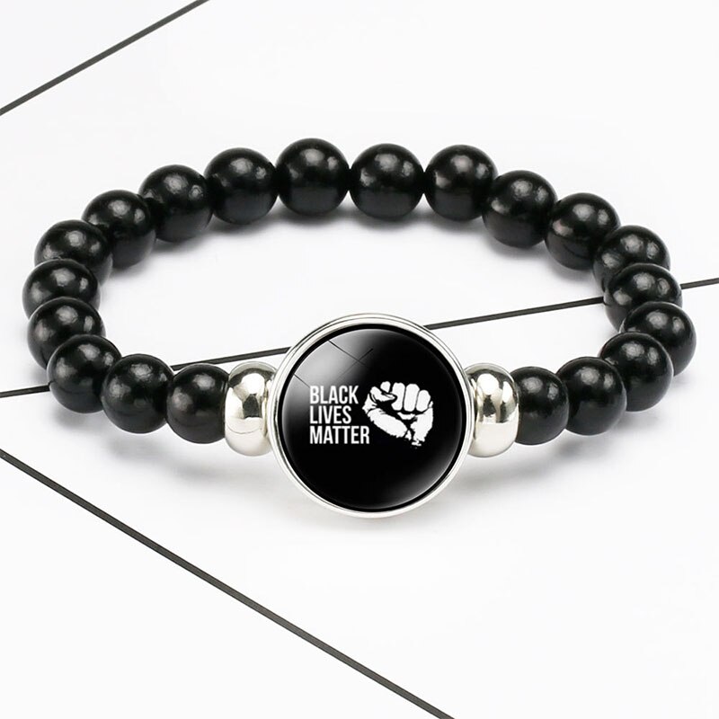 Black Lives Matter Beaded Bracelet George Floyd Protest Glass Dome Snap Buttons Charms Bracelets Jewelry: 5