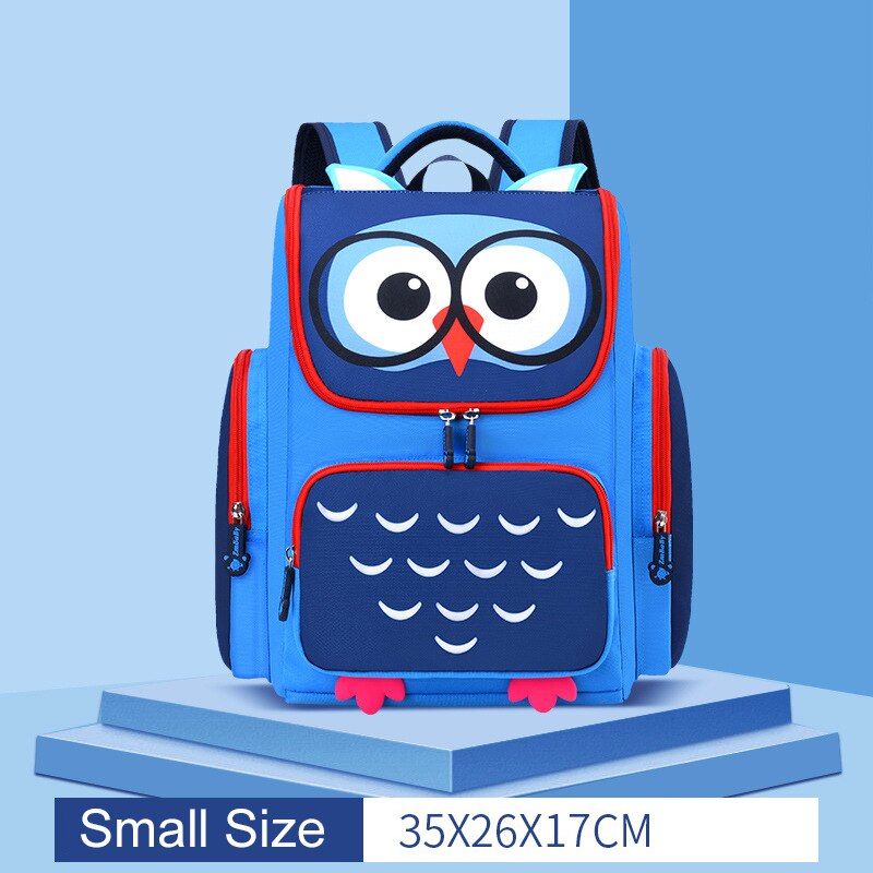 Sac à dos d&#39;école pour enfants, pour filles et garçons, avec dessin animé, hibou, orthopédiques,: small blue