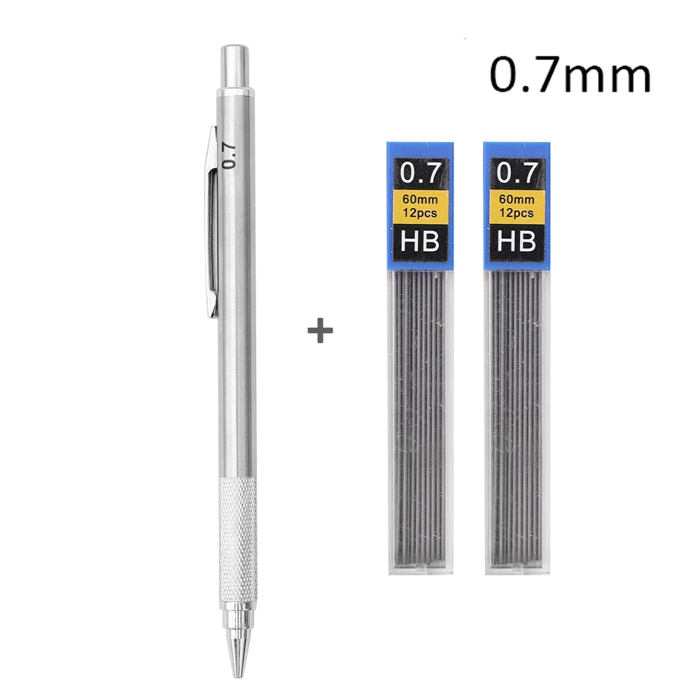 Metal Mechanical Pencil 0.3/0.5/0.7/0.9/1.3/2.0mm HB Leads Replaceable Refills Art Writing Drafting Drawing Home School Supplies: Navy Blue