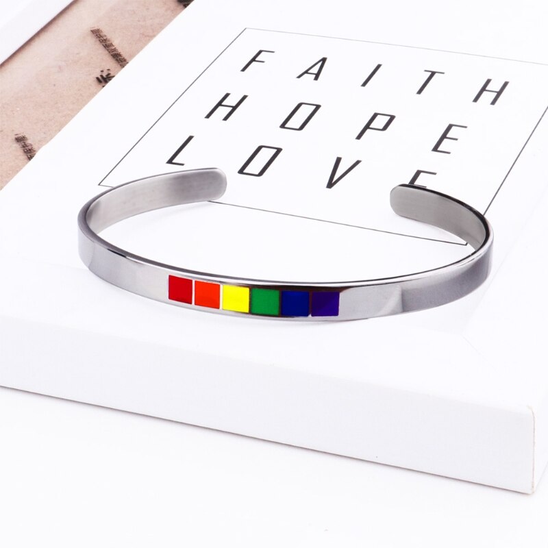 Regenbogen Liebe Stolz Armbänder Lesben & Homosexuell Edelstahl Emaille Manschette Armreif J78F