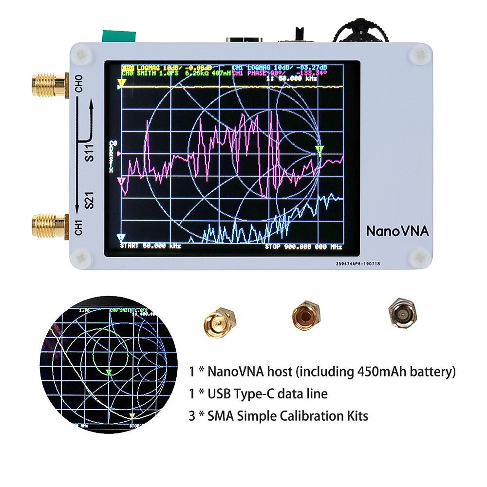NanoVNA Antenna Analyzer Digital Touch Screen MF HF VHF Vector Network Analyzer Rechargeable Antenna Analyzer
