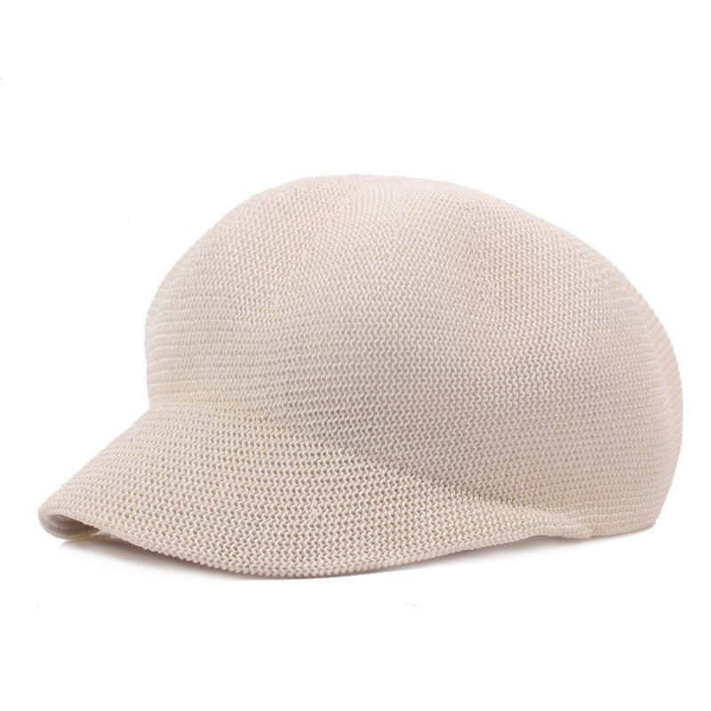 Automne hiver gavroche casquettes hommes femmes Tweed octogonal chapeau maille casquette béret chapeau respirant détective chapeaux rétro casquettes plates: WHITE