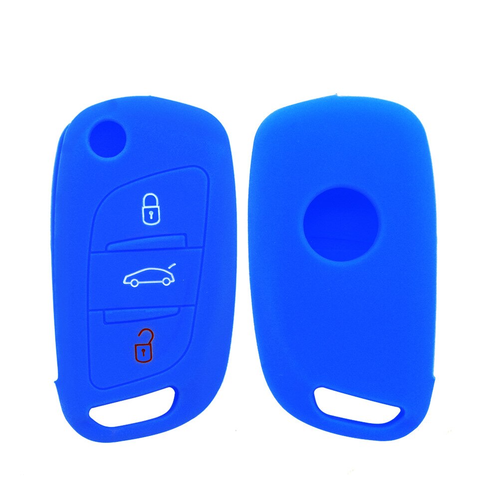 Silikone autokasse cover fob sæt til citroen  c3 c4 picasso  c5 x7 til peugeot 407 308 3008 5008 408 holder auto shell tilbehør: Havblåt