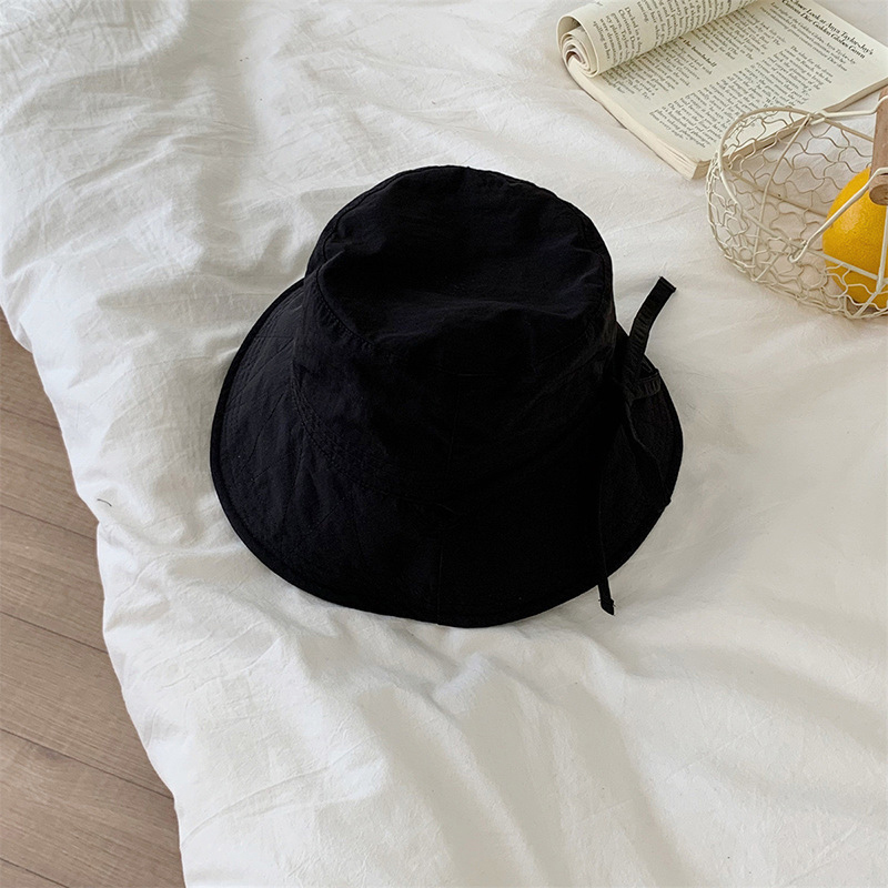 Chapéu de pescador feminino à prova de vento, alça fixa com cadarço, aba larga, guarda-sol, anti-uv, parte superior plana, tampa de bacia dobrável: Preto