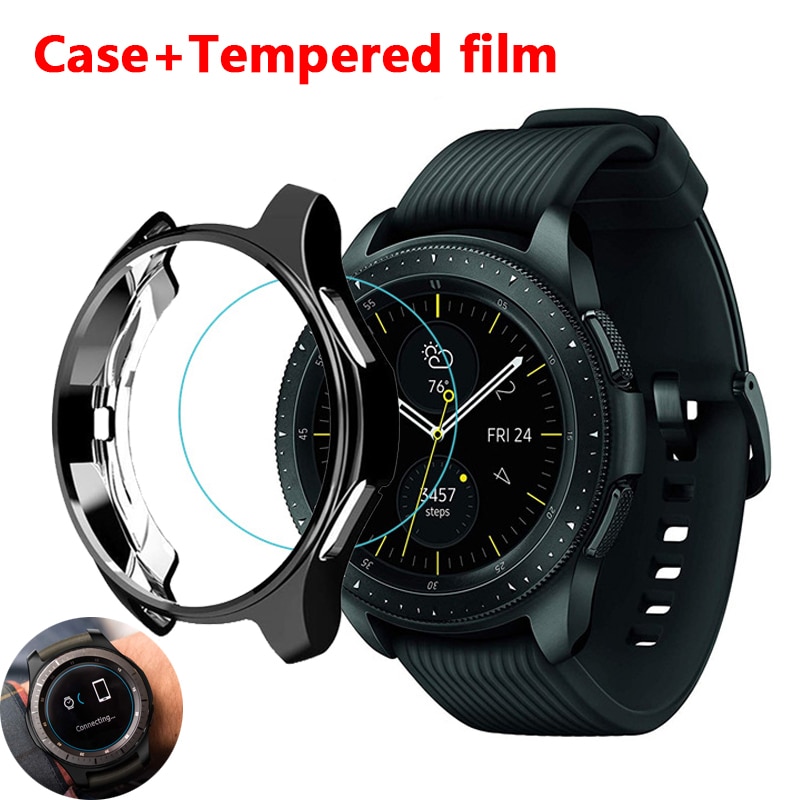 Cover til samsung galaxy watch 46mm 42mm gear  s3 frontier case galss bumper blødt smart watch tilbehør belagt beskyttende skal