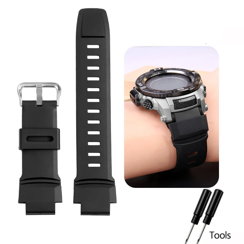 Bracelet de montre de sport en caoutchouc pour Casio PROTREK PRW-3500/2500/5100 PRG-260/550 Bracelet noir de remplacement 18mm bracelets de montre en Silicone: Black Yellow