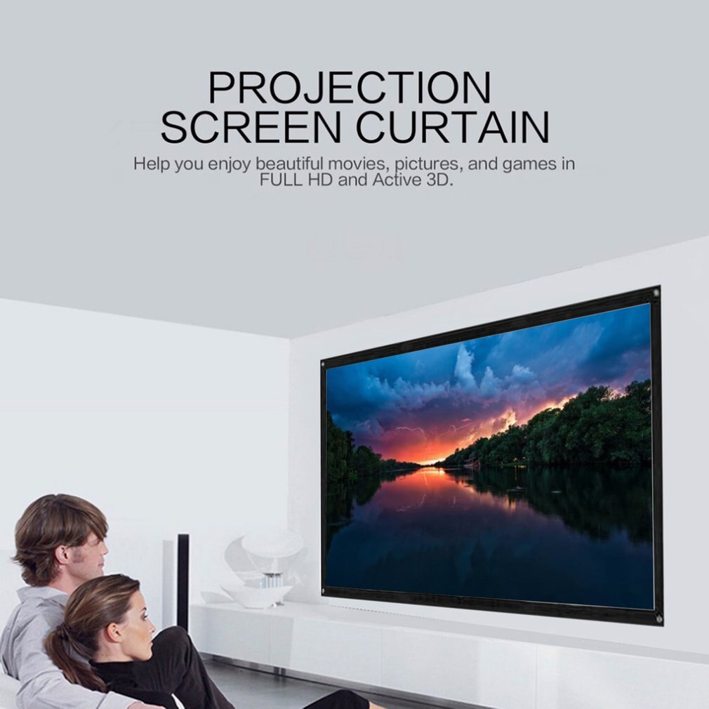 16:9 Portable Foldable Projector Screen Wall Mounted Home Cinema Theater 3D HD Projection Screen Canvas