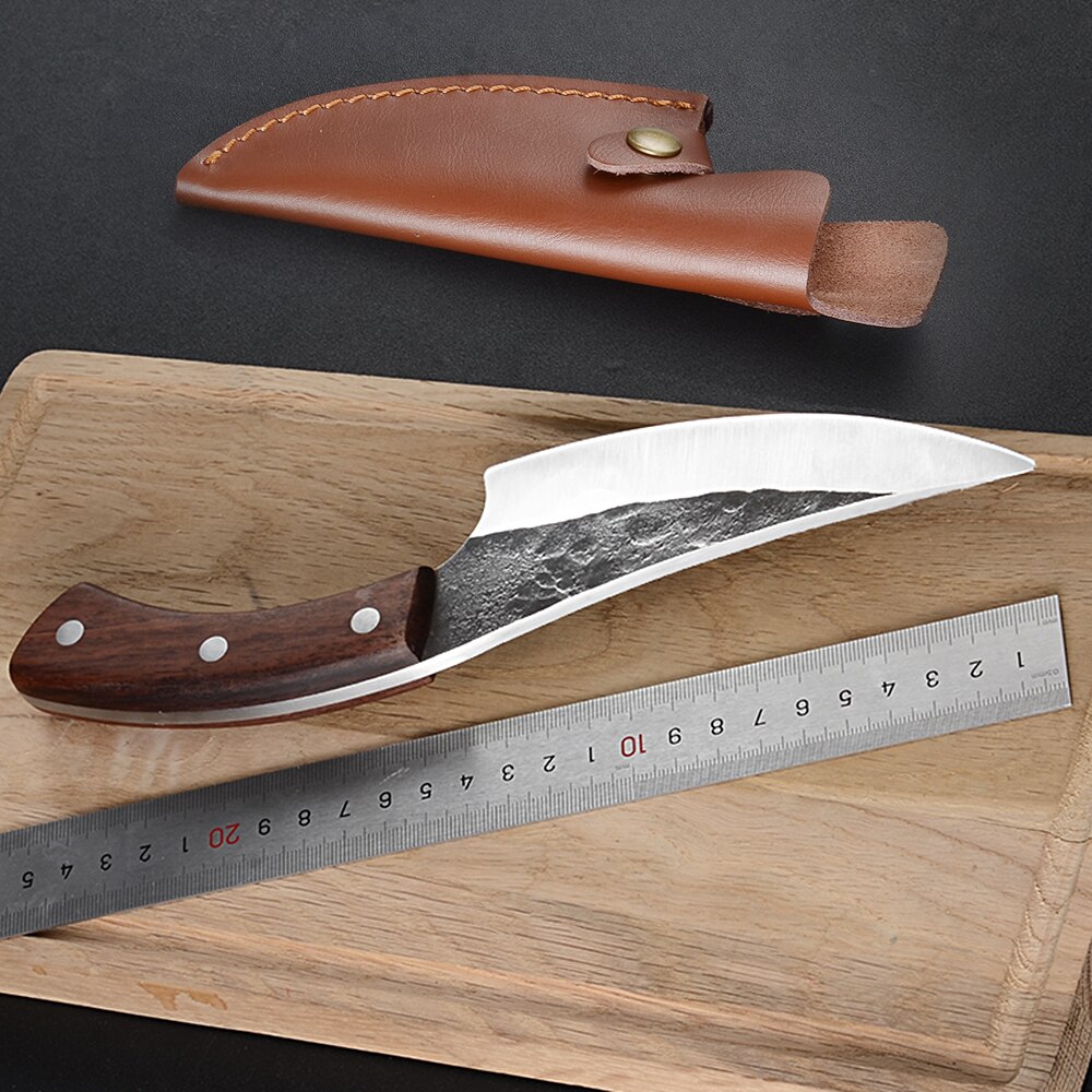 Qing 5.5 inch Boning Camping Serbian Knife Full Tang Cleaver Butcher Handmade Forged Steel Knife Slice Chef Knives With Leather