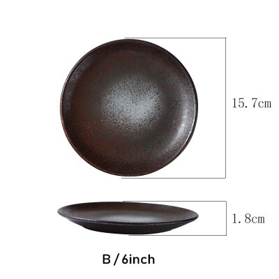 Plato de cerámica Retro , plato de cubiertos Vintage japonés, disco coreano, plato de comedor para el hogar, platos de frutas, vajilla Balck 1249: B 6 inch