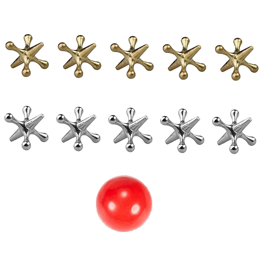 10Pcs Goud Zilver Metalen Spelen Aansluitingen Game Met Bouncy Bal Bikkels Vijf Stenen Set Kind Kids Vintage Classic Party speelgoed