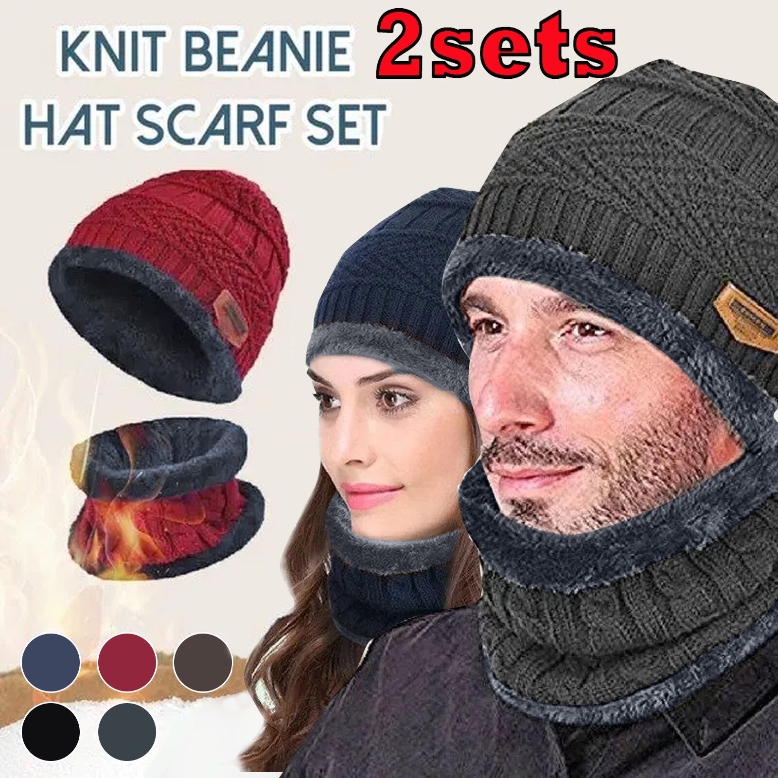Coral Fleece Winter Hoed Mutsen Heren Hoed Sjaal Warm Ademend Wol Gebreide Hoed Mode Unisex Gebreide Hoeden Motorkap Twee stuk