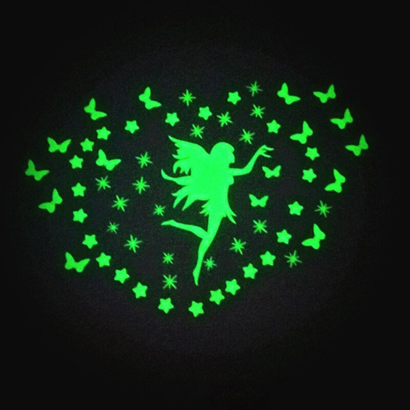 Romantische Lichtgevende Slaapkamer Decals, Licht Groen Meisje Vlinder Sneeuwvlokken Stickers Voor Meubels Met Gratis Combinatie H3CC