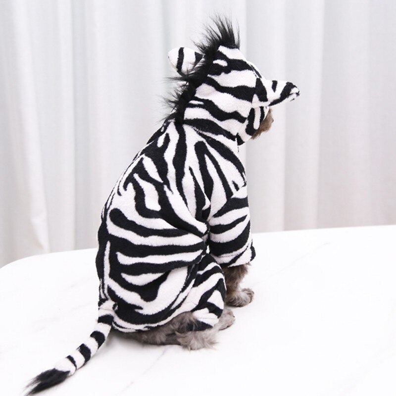 Pet Dog Halloween Cosplay Costumes Funny Autumn And Winter Black And White Zebra Image Four Leg Flannel Changing Clothes