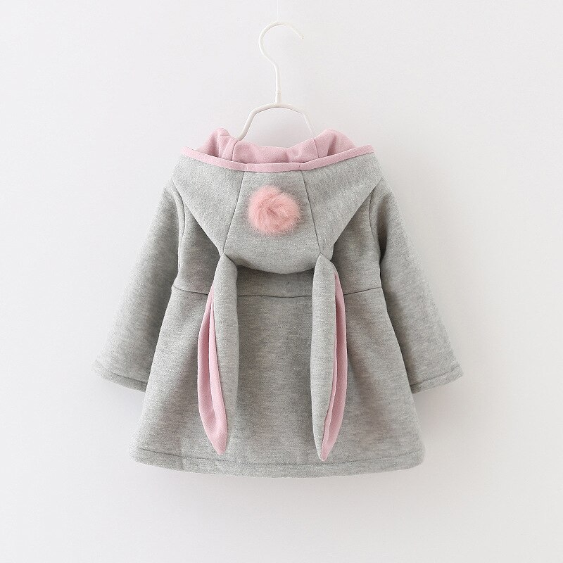 Schattige Konijn Oor Hooded Meisjes Jas Lente Top Herfst Winter Warme Jas Kinderen Bovenkleding Kinderkleding Baby Tops Meisje jassen: Gray / 5T