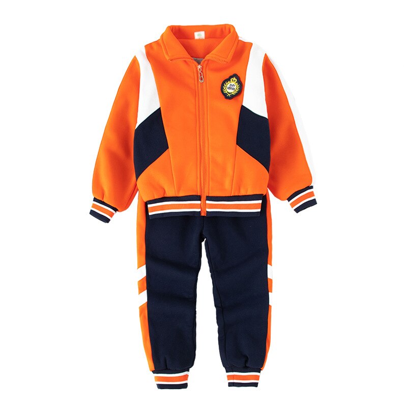 Uniforme Escolar de primaria para otoño e invierno, chaqueta gruesa naranja, pantalones azul marino, ropa deportiva para niños, traje para estudiantes de guardería: 100