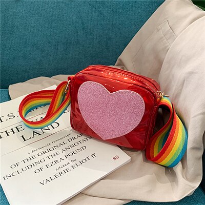 Europe joli porte-monnaie en forme de coeur pour enfants. Sac à bandoulière de couleur arc-en-ciel pour petites filles. Mini sac à main: Red