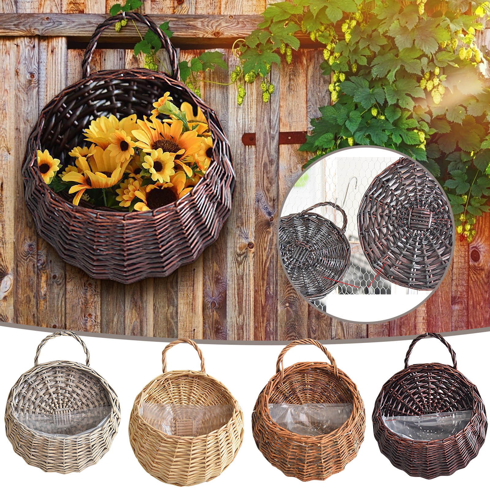 Hand Made Wicker Rattan Flower Basket Green vine Pot Planter Hanging Vase Container Wall Plant Basket For Garden Supplies