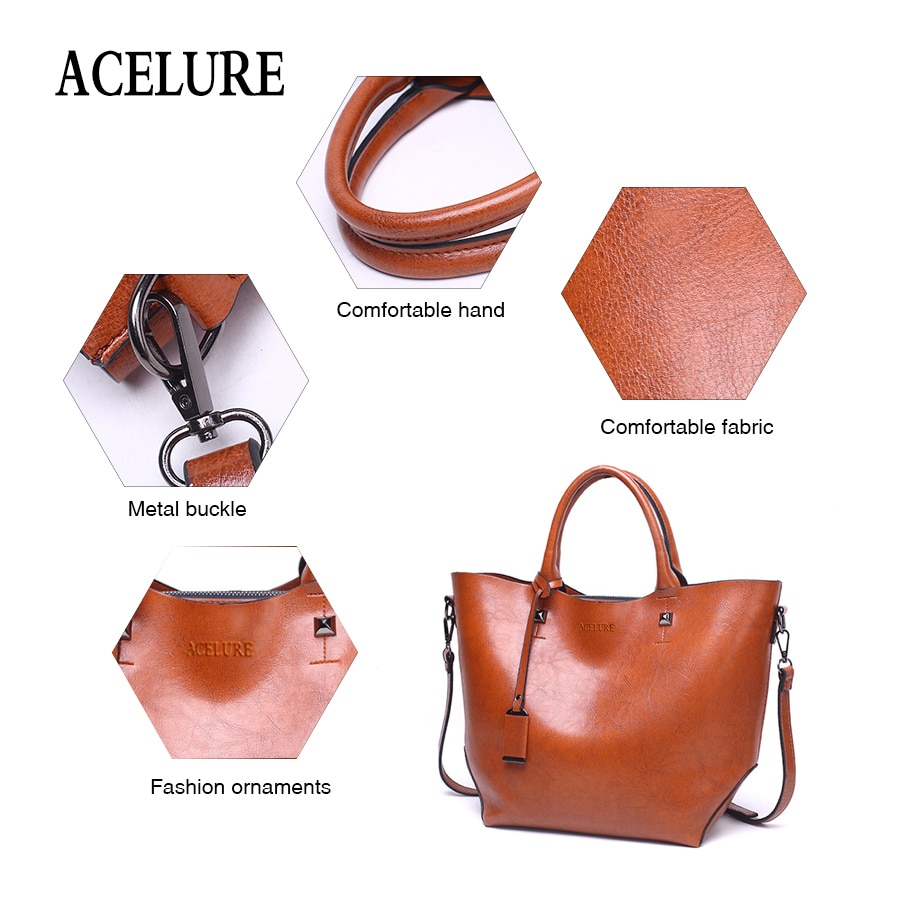 ACELURE Women Bucket Bag Oil Wax Women Leather Handbags Big Tote Famous Brands High Capacity Female Shoulder Bag Crossbody Bag