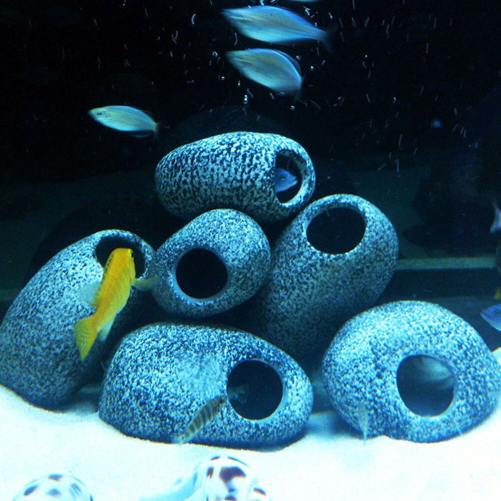 1pc Dekorative Marmor Aquarium Cichlid Stein Keramik Felsen Höhle Aquarium Aquarium Teich Garnelen Zucht Ornament Dekor