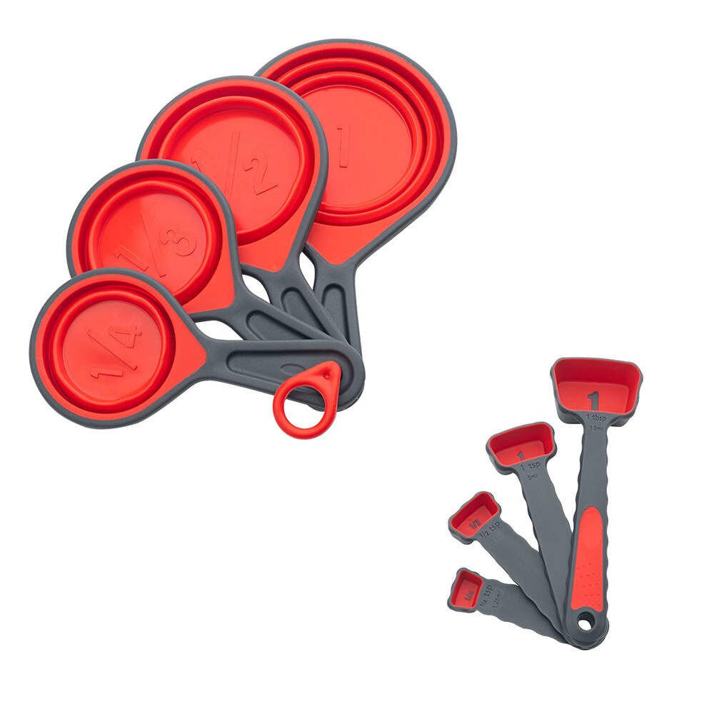 4pcs Measuring Cups And Measuring Spoon Scoop Plastic Handle Kitchen Measuring Tool Multi Purpose Spoons Cup Measuring: Red suit