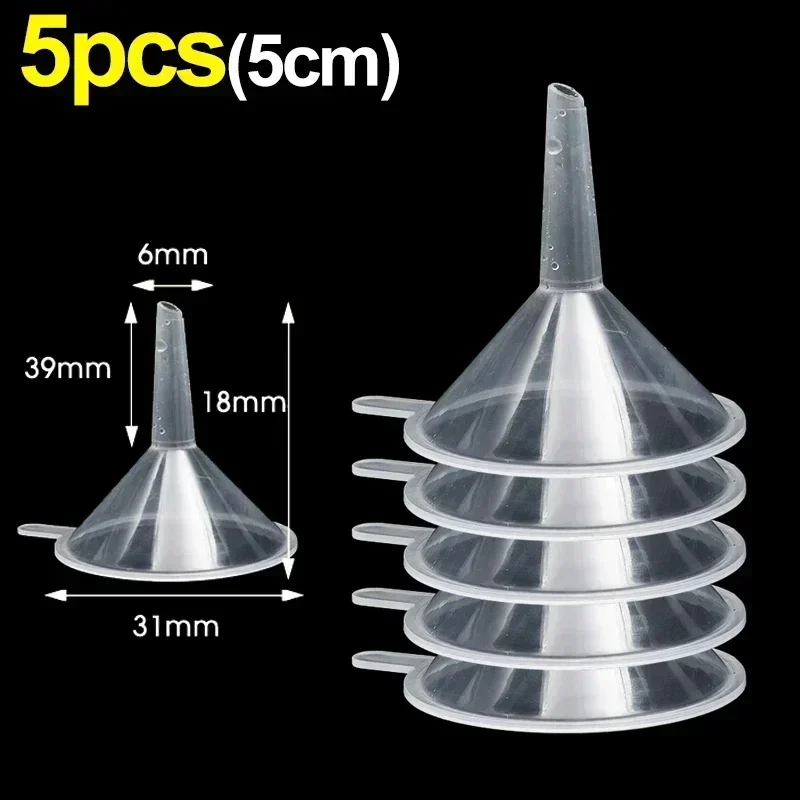 Mini embudos transparentes de plástico, embudos de aceite líquido de boca pequeña, dispensador de líquido cosmético, herramientas de llenado de botellas de laboratorio, 2/50 Uds.: Blanco