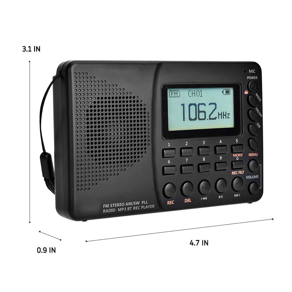 K -603 fuldbånds radio bluetooth fm am sw bærbare lommeradioer  mp3 digital rec recorder understøtter micro sd tf kort sleep timer