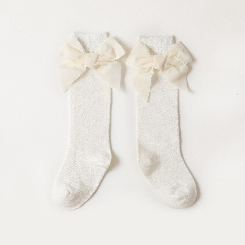 Strik Knie Hoge Baby Sok Zoete Katoen Ademend Peuter Sok Lange Sok Voor Meisjes Prinses Herfst Winter Zachte Effen Kleur: white