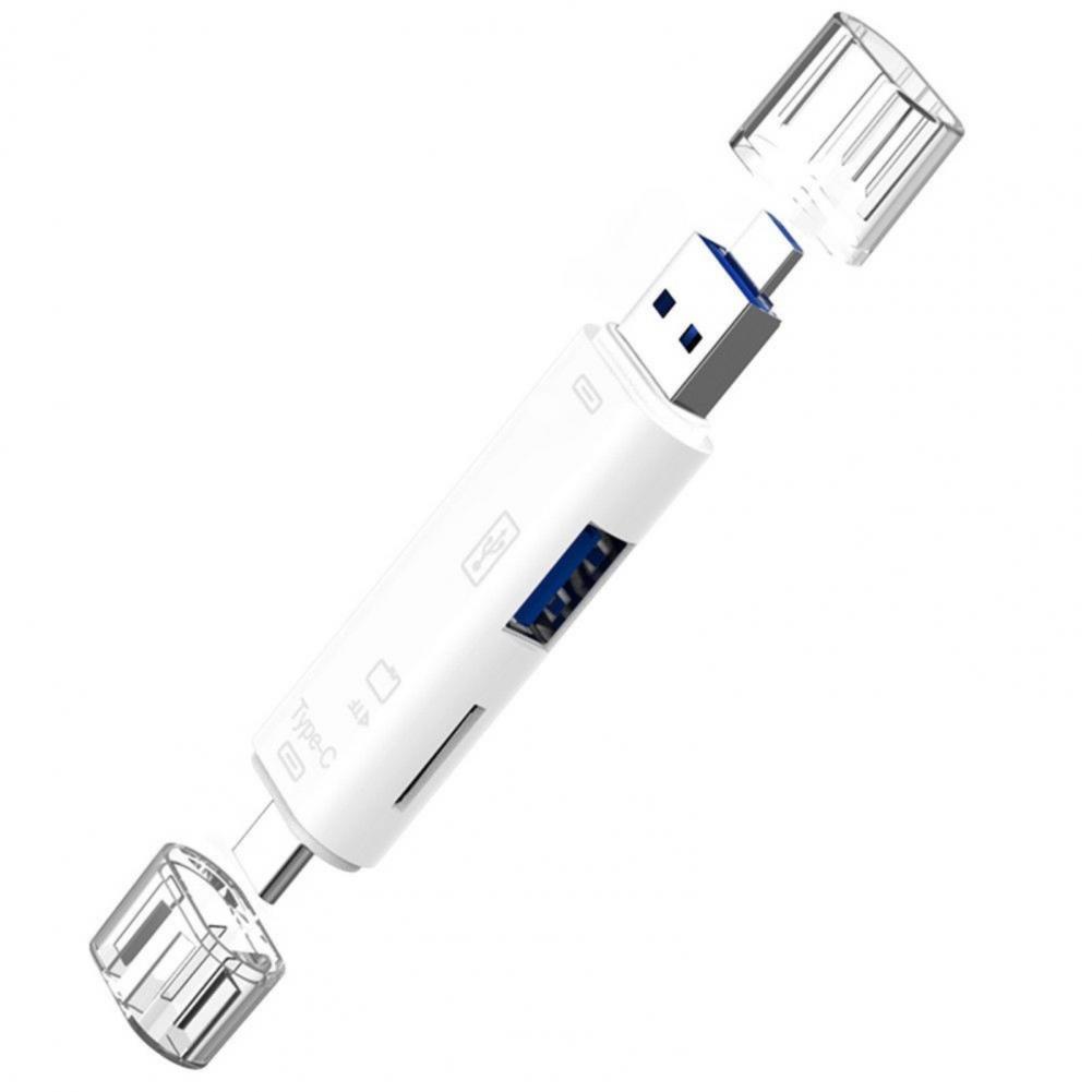 Adaptador de lector de tarjetas Plug Play de alta velocidad 5 en 1 USB-C 3,0 tipo C lector de tarjetas TF para teléfono tableta ordenador: Blanco