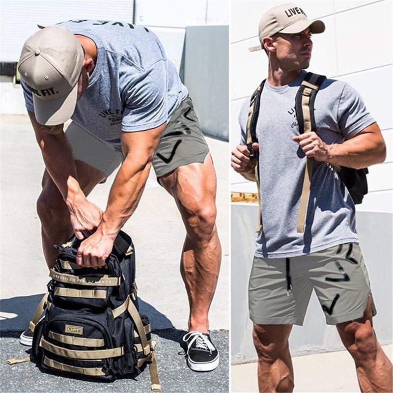 Zomer heren gym shorts merk slanke fitness bodybuilding korte broek heren shorts elastische taille sportkleding shorts