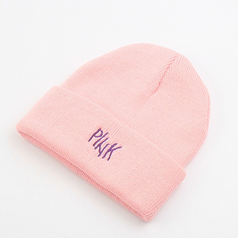 Kirjonta kirje pehmeä neulottu hattu naisten pipo talvi skullies beige pinkki valkoinen musta lt.violetti