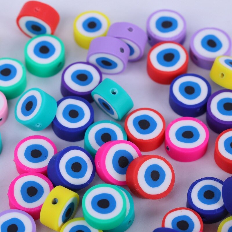 20pcs 10*5mm rotondi perline di argilla polimerica malocchio giocattoli per gioielli che fanno accessori braccialetto collana ragazza fai da te