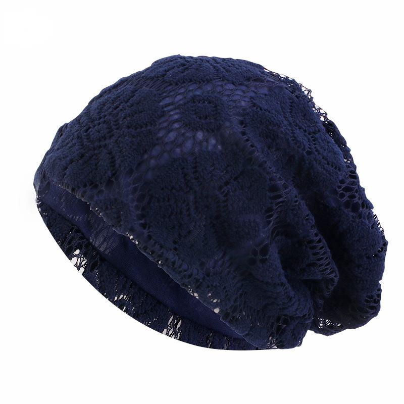 Bonnets doubles couches avec motif de tissage à crochet fin, bonnet à tête ronde, printemps et automne: Marine Bleu
