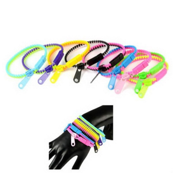 Gratis ePacket 100 stks/partij Mix vele kleuren Unisex Acryl Rock Punk Zipper Zip Shaped Enkelband Bangle Armband Gemengde kleuren