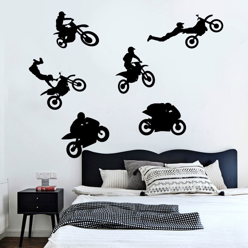 Est transfrontalier vinyle sculpté noir beaucoup de moto mur collage de chambre d'enfants décorer KS484 salon