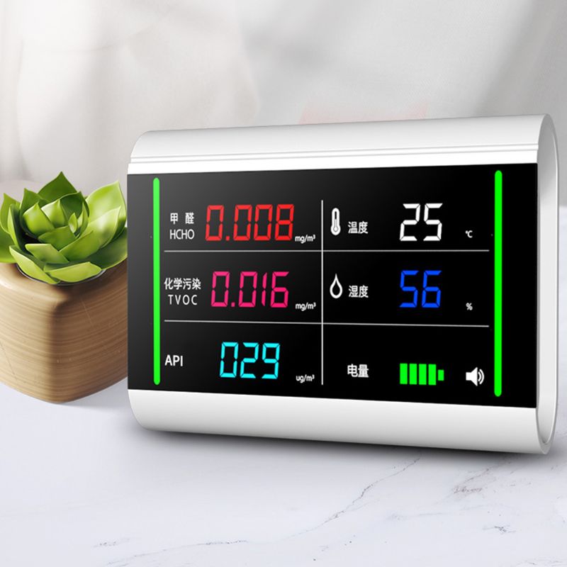 5-In-1 USB Rechargeable Air Monitor Benzene HCHO TVOC LCD Digital Display Humidity Temperature Detector