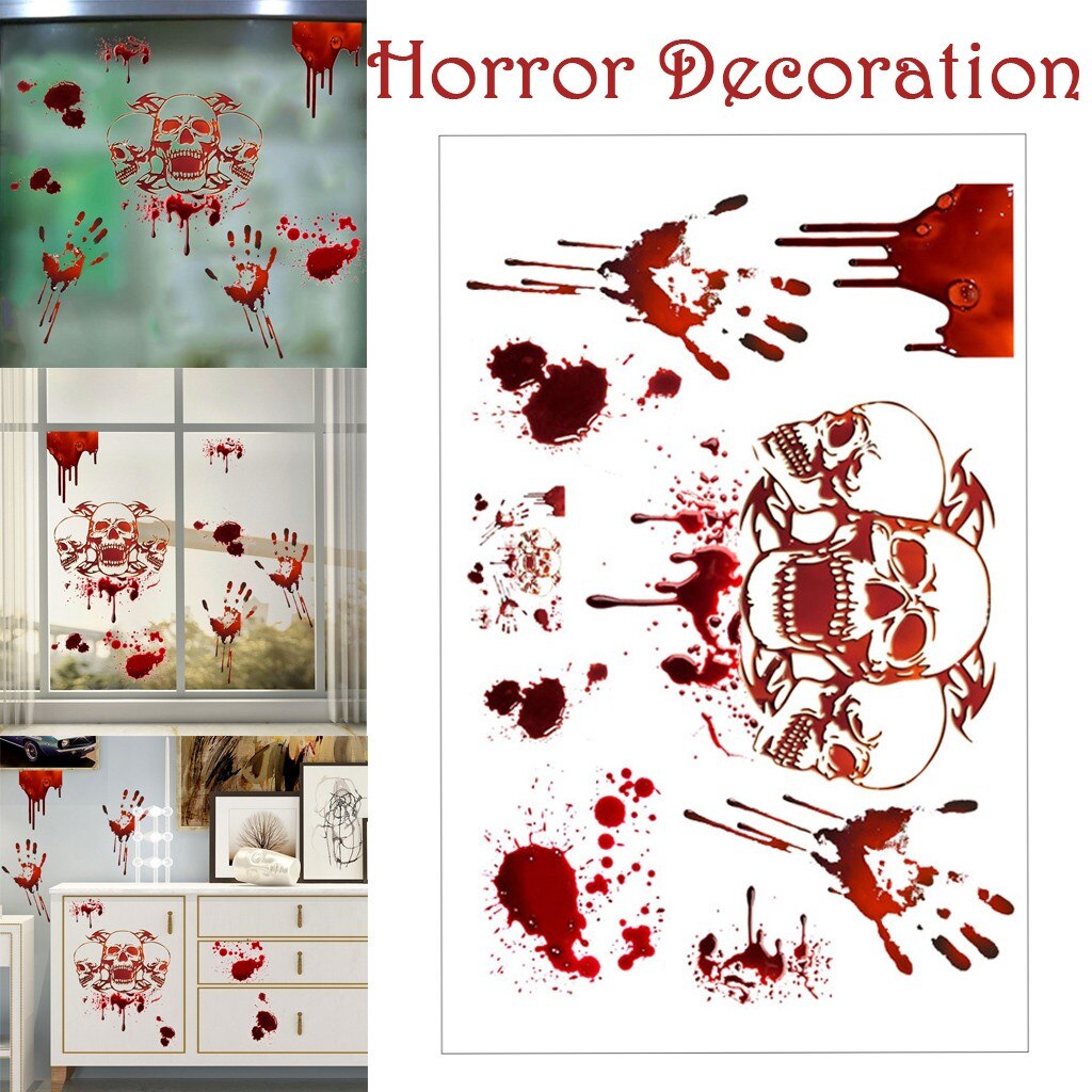 Horrible Halloween Bloody Handprint Stickers Wall Window Door Floor Decal Stickers Halloween Party Decor Haunted House Prop#p
