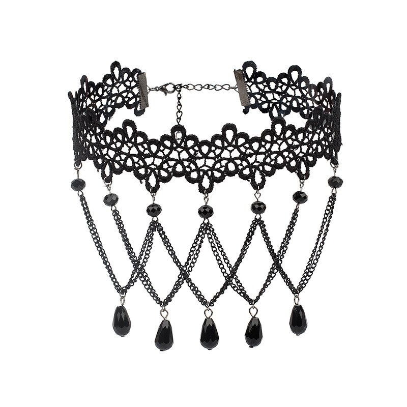 Gothic Lock Chain Necklace Multilayer Punk Choker Collar Goth Pendant Necklace Women Black Leather Emo Tassel Witch Rave Jewelry: 1