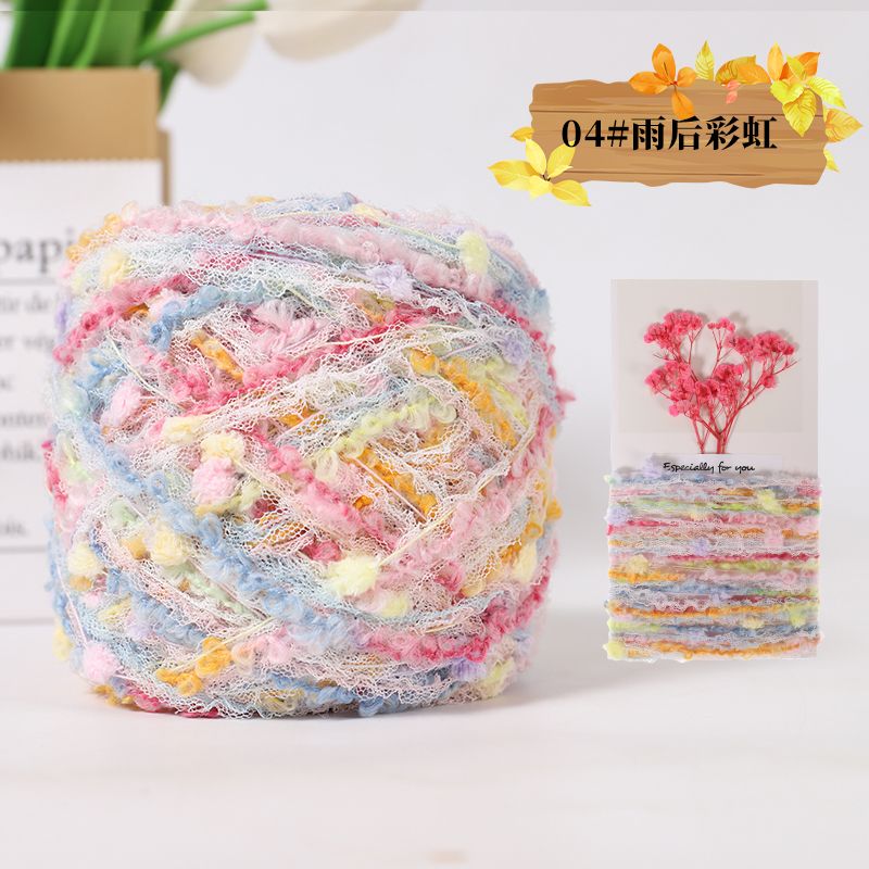 Handgemengd garen, kenmerkend fantasiegaren, handgemaakt doe-het-zelf garen met kleurverloop, wollen bol, haaknaald, grote cirkel, garensegment, geverfde grove wol: Multi