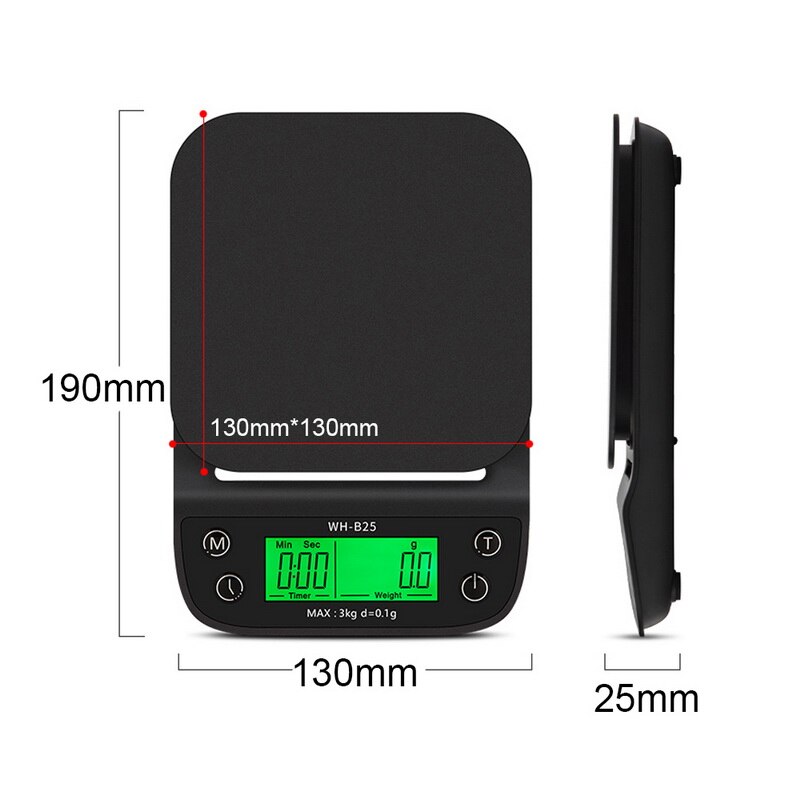 Wh -b25l kahvivaaka 3kg/0.1g kahvivaaka ajastimella kannettava elektroninen digitaalinen keittiövaaka erittäin tarkka lcd-vaaka