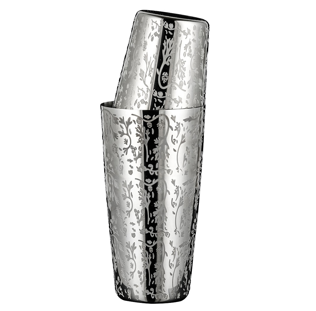 Uvægtet boston cocktail shaker bar shaker med ætset mønster bar cocktail shaker tin sæt  - 800ml & 500ml