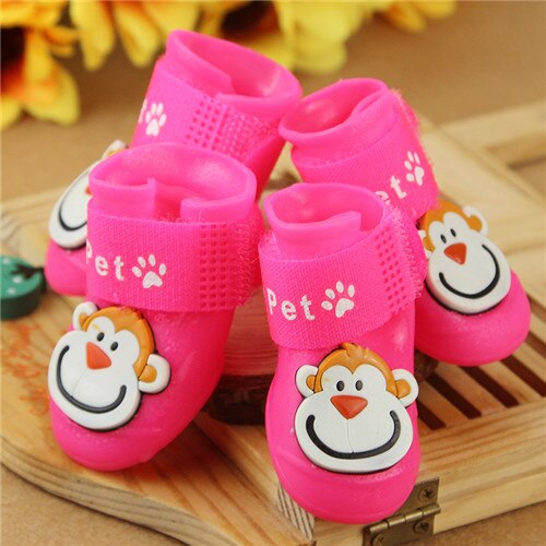 4 stks/set Hond Schoenen Waterdichte Sokken Rubber Laarzen Voor Kleine Middelgrote Honden S-L antislip Siliconen Product Regenachtige dagen Dragen Schoenen: Pink / L