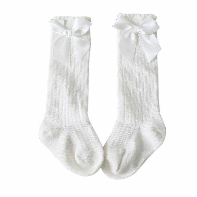 0-4Y Infant Baby Girl Socks Knee High Bows Princess Socks Cute Long Tube Booties Socks 5 Colors: White / S