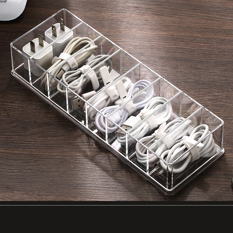 Large Acrylic Data Cable Storage Box Rectangle Desktop Plastic Data Cable Headphone Line Storage Box Dust Portable Box With Lid