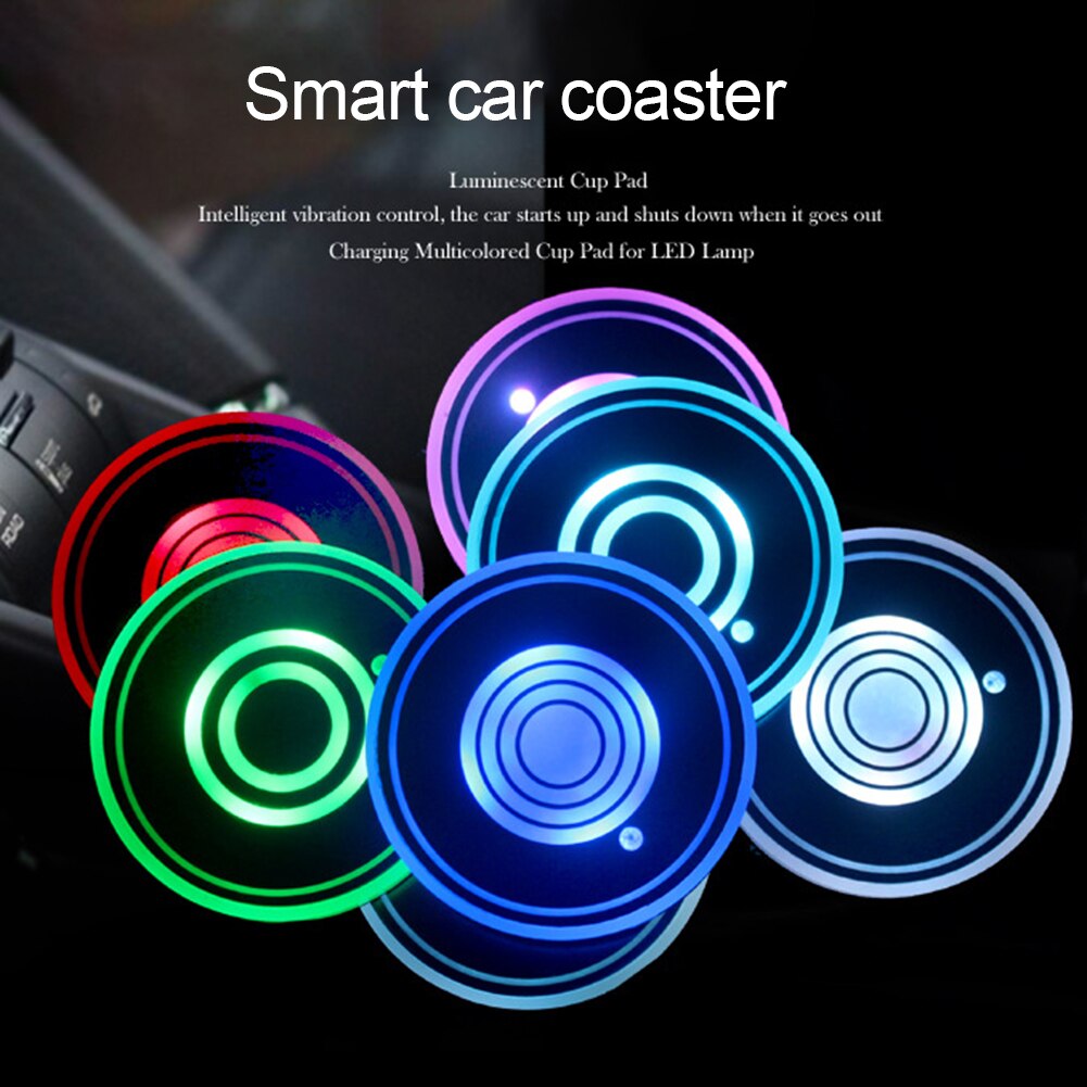 Uds Micro USB recargable LED RGB Color de luz de coche posavasos de bebidas titular Mat inteligente de la lámpara del coche taza de agua accesorios