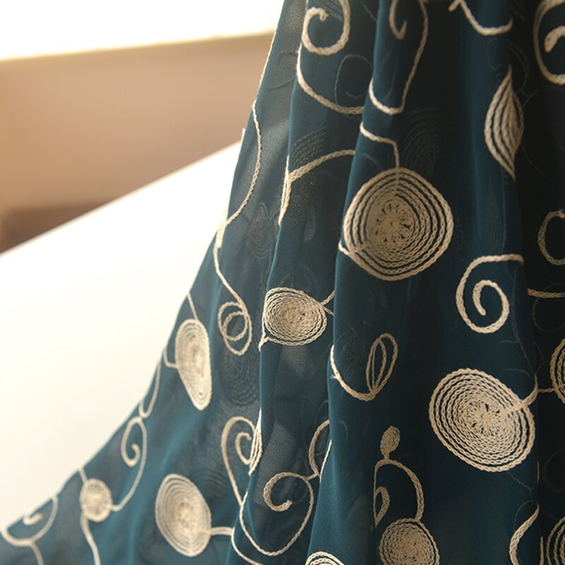 Dark green Chiffon tissu Rice white melon and rattan circle embroidery fabric High end clothing dress DIY fabrics