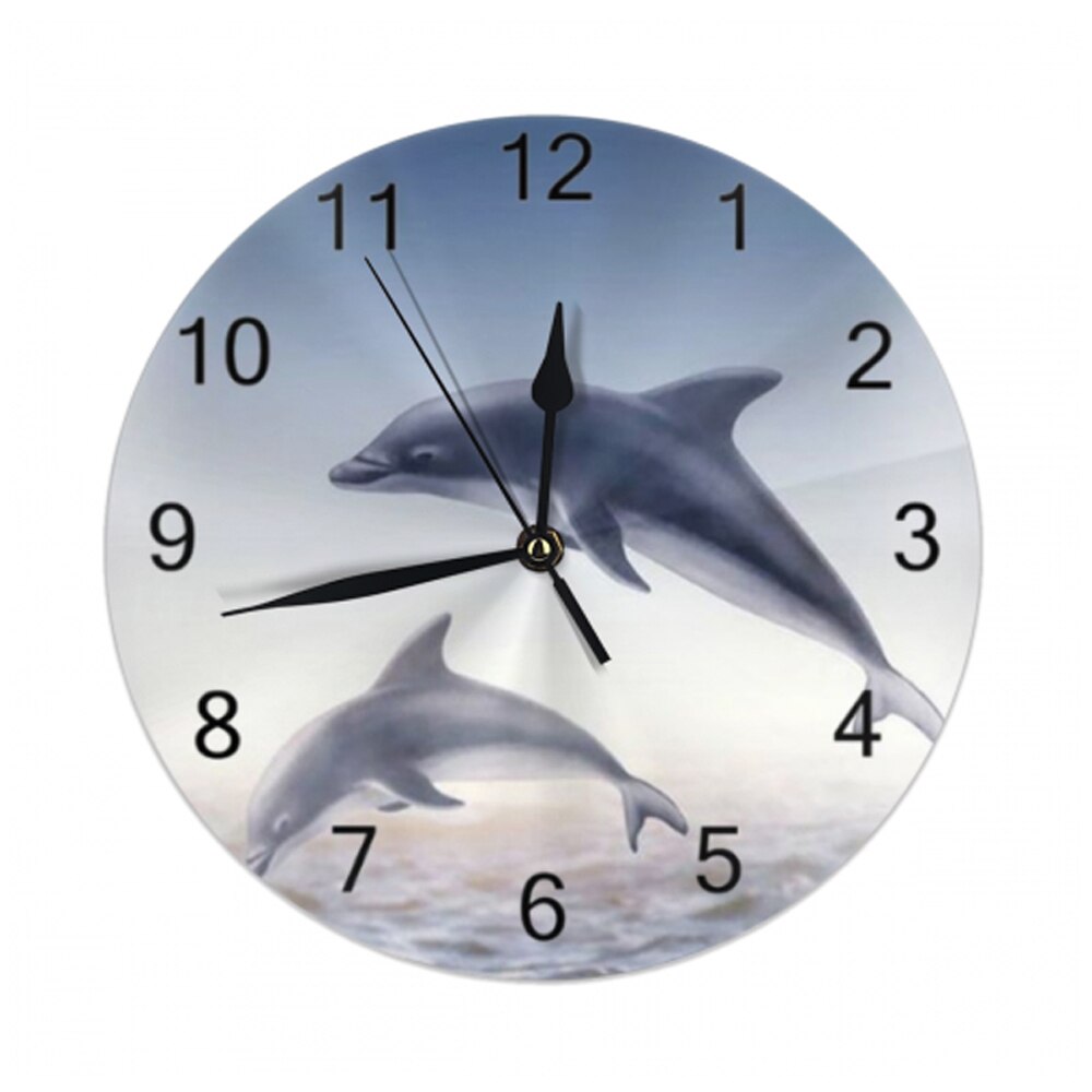 Dolphins Big Round Wall Clocks Decor Numeral Digital Dial Mute Silent Digital Clocks Battery Operated Clocks Living Room Wall: SZA1891